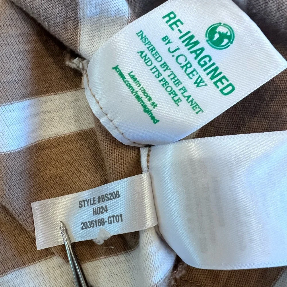 J. Crew Tan and Cream Striped Long Sleeve Lightweight Cotton Tee Sz Large